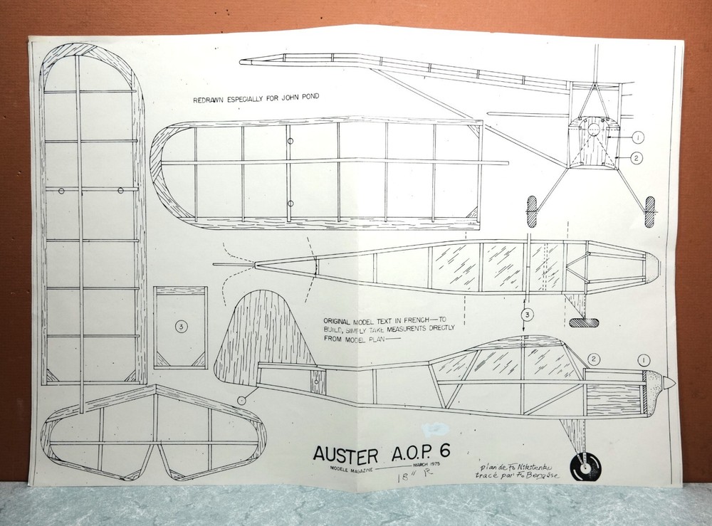 AUSTER A.O.P. 6 BALSA FREE FLIGHT MODEL AIRPLANE PLANS 18" WINGSPAN
