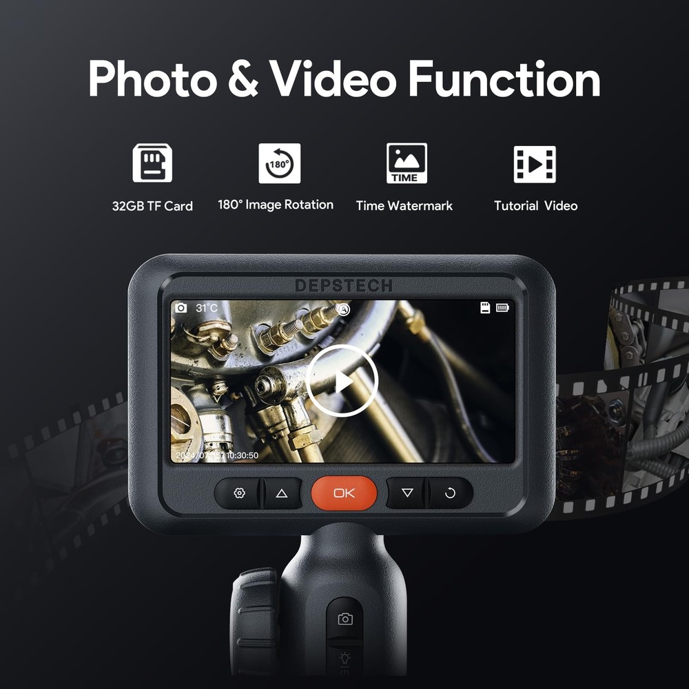 10FT Articulating Endoscope Camera with Light: Dual Lens 10FT, Black