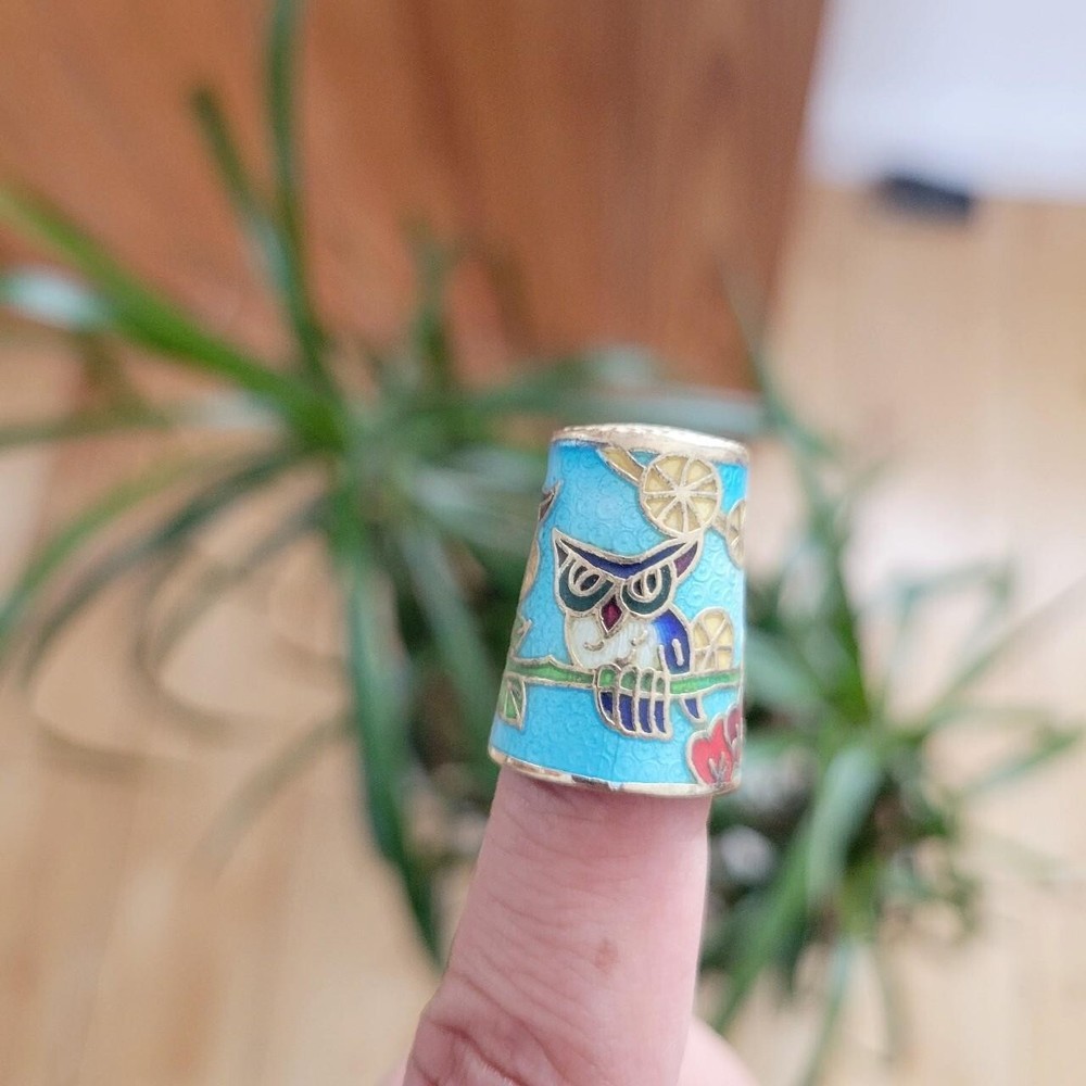 *RARE* Vintage Cloisonne Owl Bird Thimble