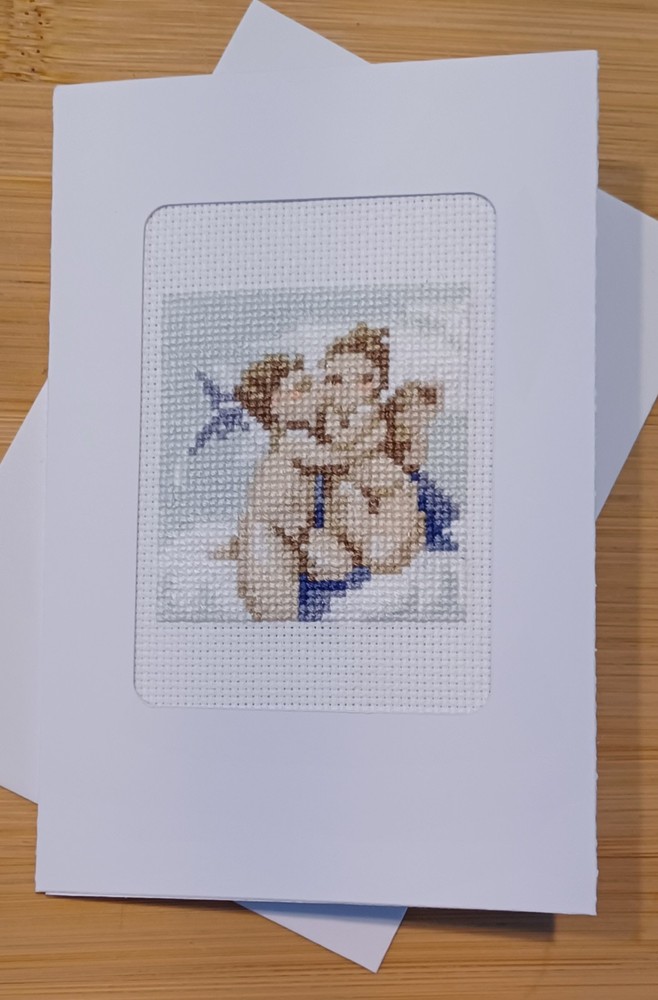 Eros & Psyche inspired. X-stitch. White card, blank insert & envelope.