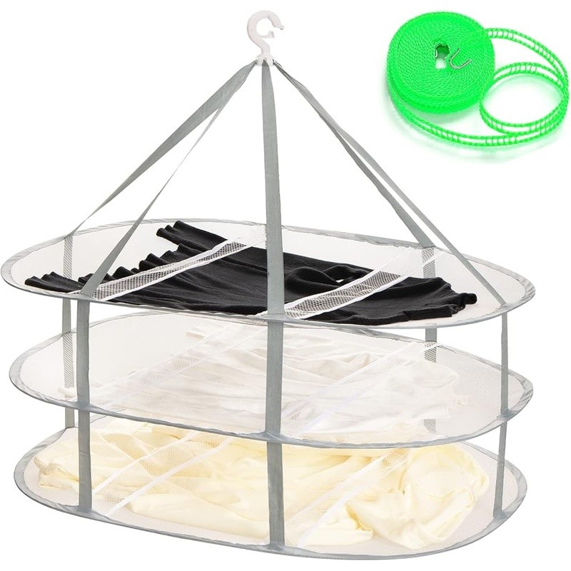 3 Layer Portable Hanging Drying Rack Foldable Clothes Dryer W/ Rotating Hooks US