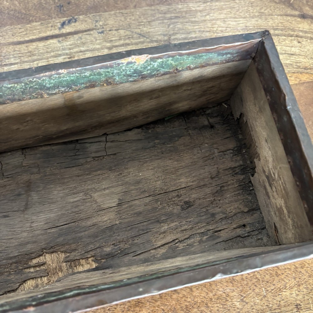 Vintage Distressed Copper Repousse Hammered Fruit Motif Rectangular Planter