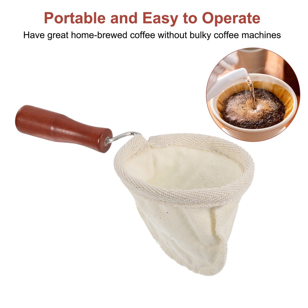 2 Pcs Coffee Sock Filter with Wooden Handle, Small, Beige