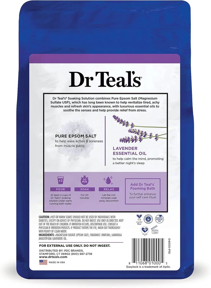 Dr Teal's Epsom Salt Soaking Solution, Soothe & Sleep, Lavender, 3lbs