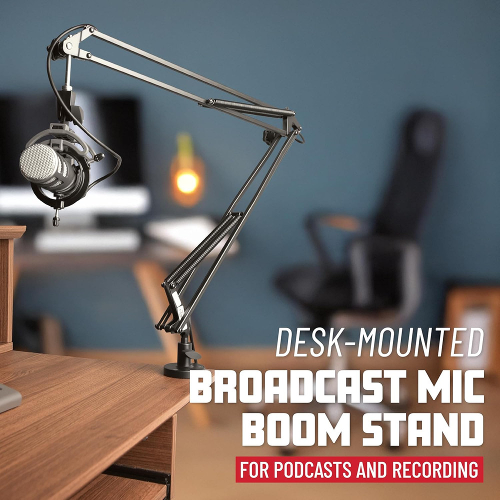 Spring-Loaded Desk-Mounted Microphone Boom Arm for Broadcasts, Podcasts, Content