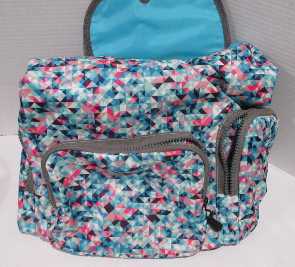 Blue Grey Mutlicolor Backpack With Zip Up and Drawstring Closure