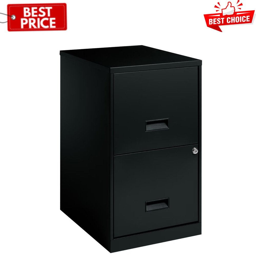 18" Deep 2 Drawer Letter Width Vertical File Cabinet, Secure Locking, Black