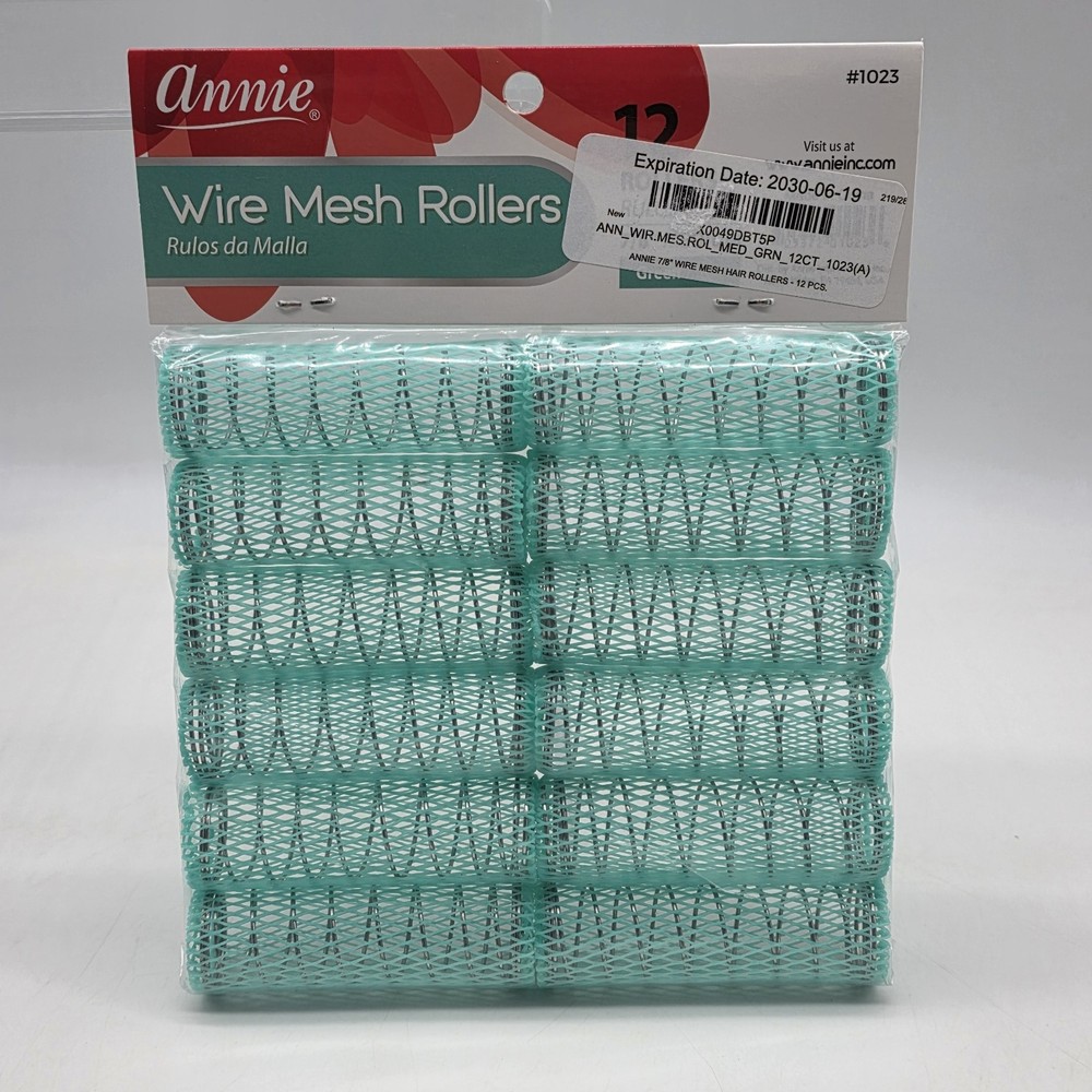 Annie Wire Mesh Rollers 7/8” Medium Green 12pk #1023 Sealed