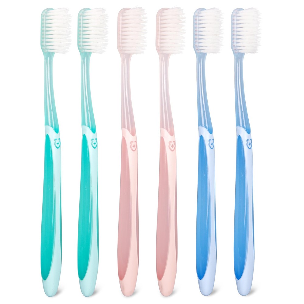Extra Soft Toothbrush 6-Pack, Regular Head (3 Colors - 2 Each) Dentist-Developed