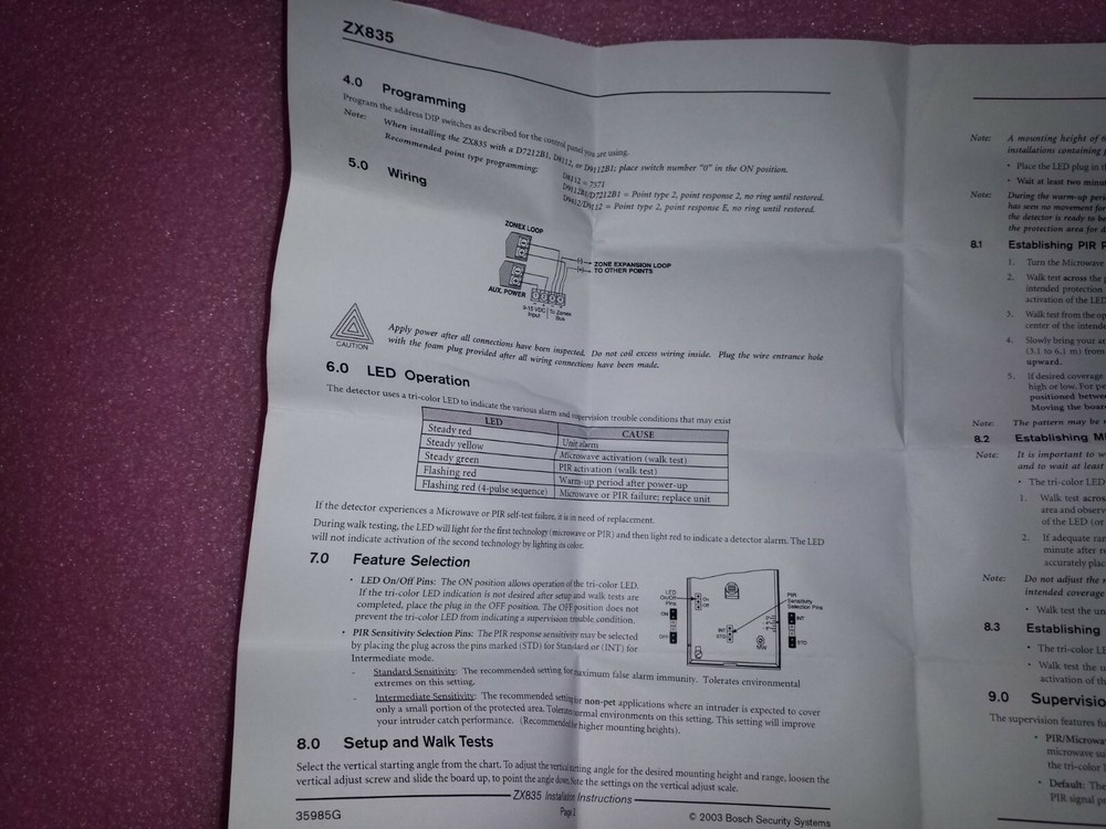 BOSCH ZX835 Microwave PIR Detector with POPIT Interface