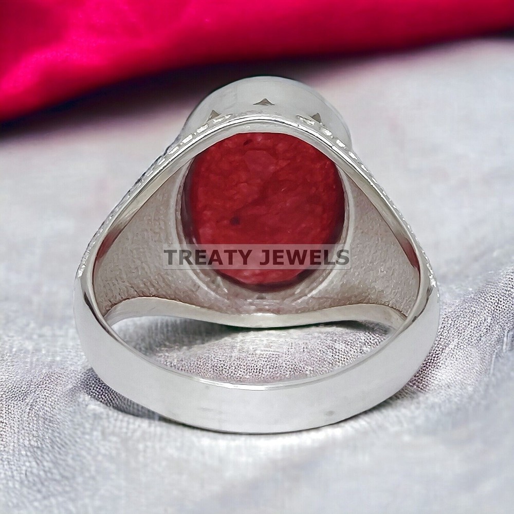 Ruby Oval Cut Gemstone With 14K Solid White Gold Ring For Men's #A20