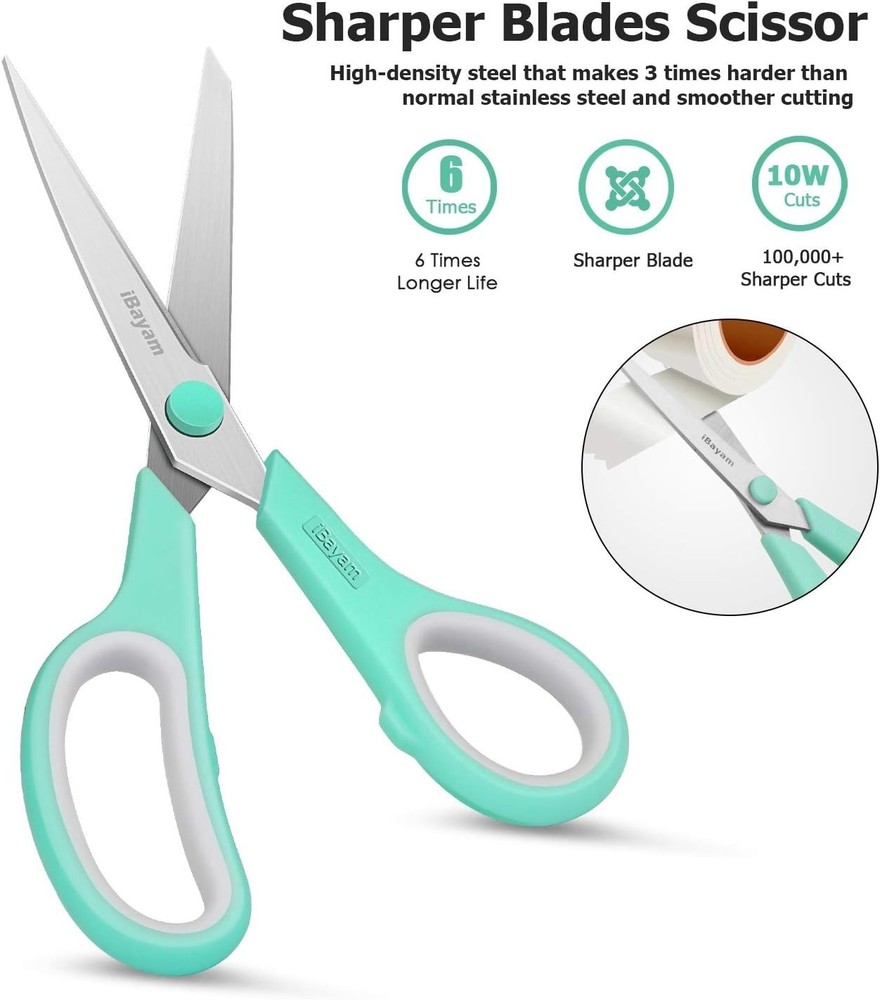 Scissors, 8" All Purpose Scissors Bulk 3-Pack, Ultra Sharp 2.5mm Thick Blade ...