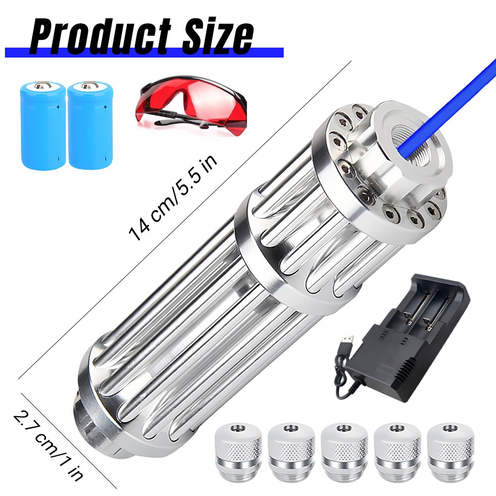 Adjustable High Power Blue Burning Laser Pointer Visible Dot Torch Light 5 heads