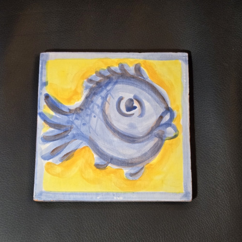 Ann Wheat Pace Blue Fish Terracotta Tile 5.75"