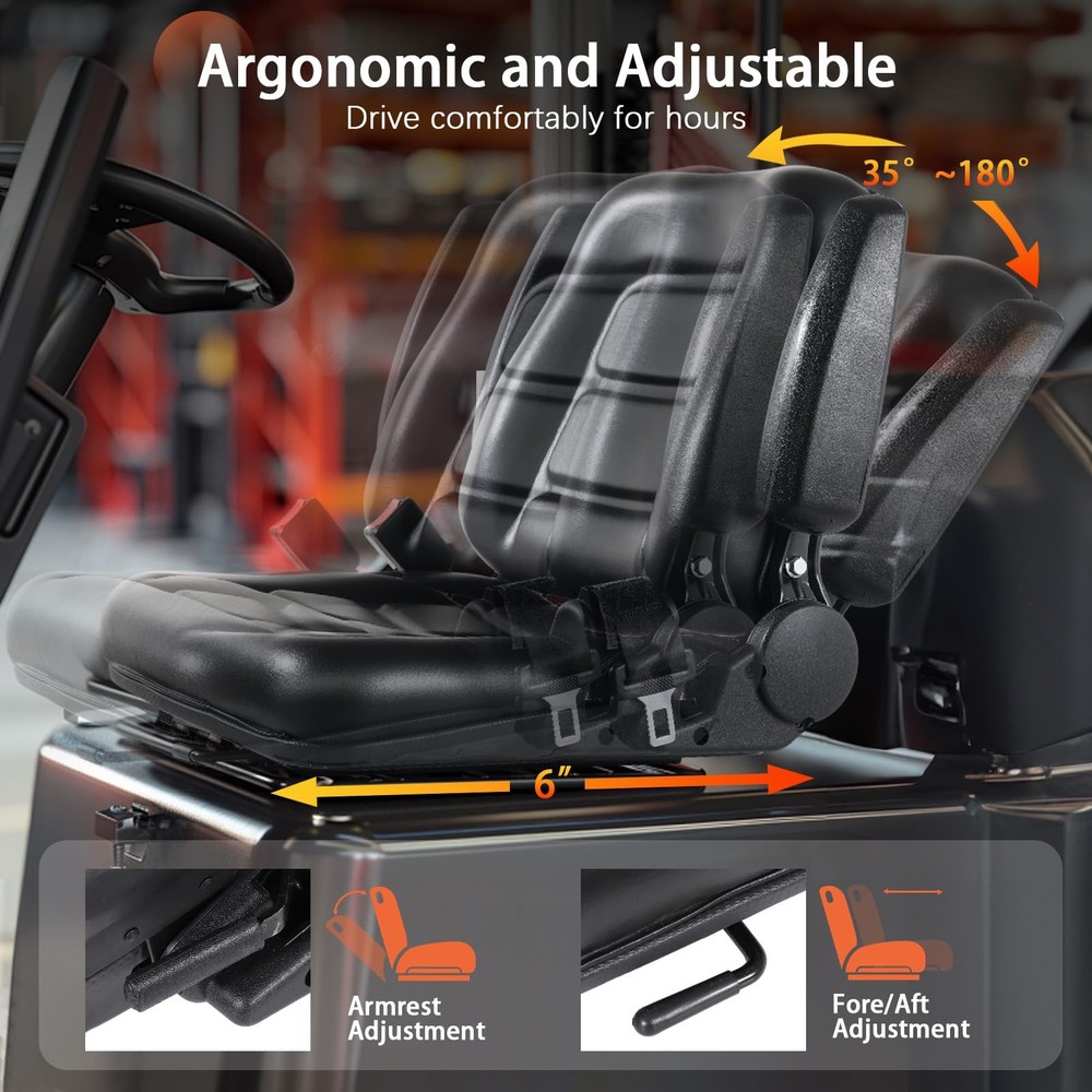 Universal Forklift Seat, Fold Down Tractor Seat with Adjustable Angle black