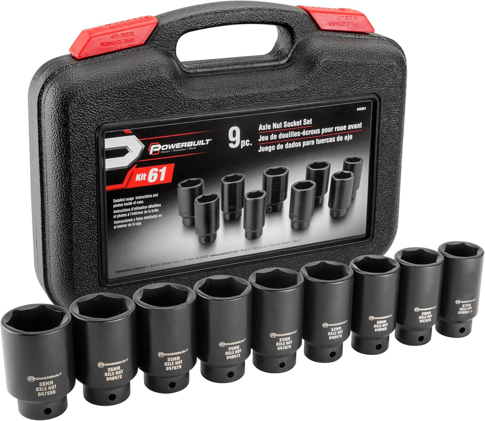 9 Piece Deluxe Axle Nut Socket Set, Tools for Removing Front Wheel Axle Nuts, Fo