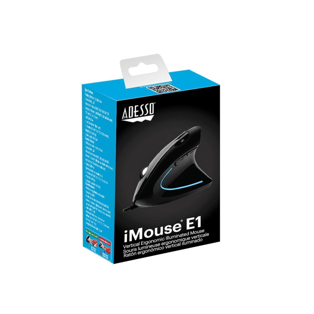 Adesso Wired Vertical Ergonomic Illuminated Optical 6-Button USB Mouse - Right H