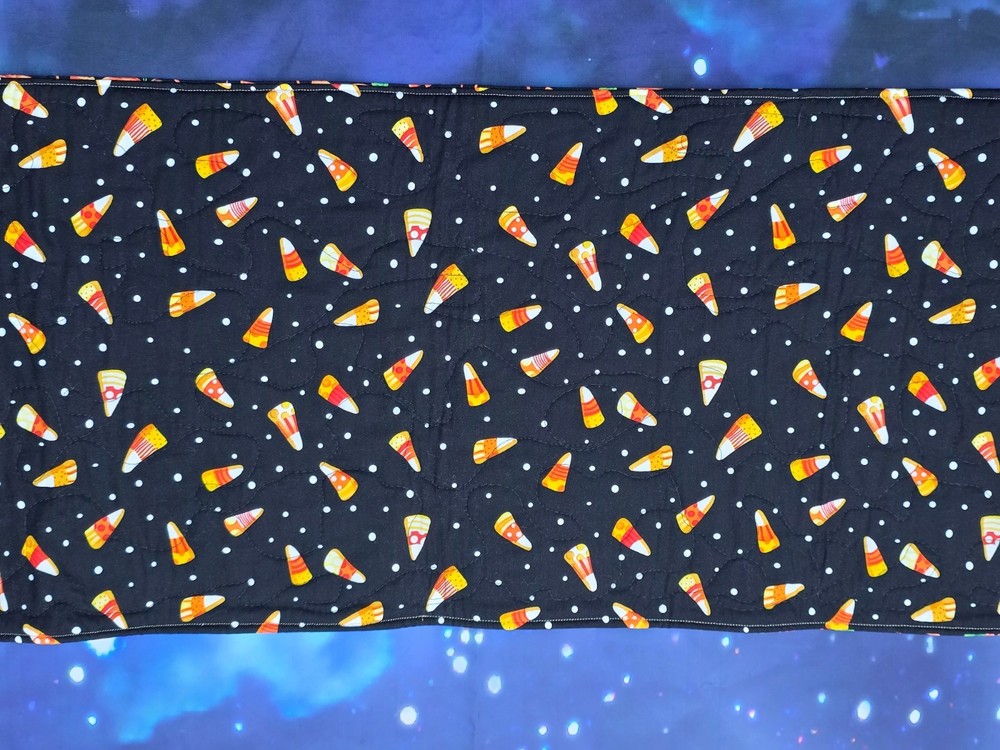 Handmade Quilted Table Runner Halloween Pumpkins candy corn fall reversible