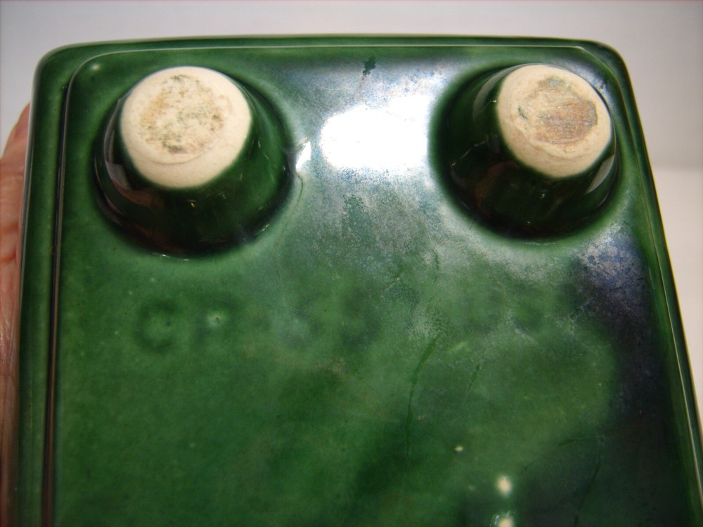 Vtg Cookson Pottery #557 Verigated Green Footed Planter Rectangular 7"x5"x4"