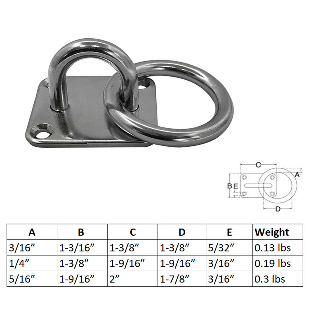 Marine hardware Square Pad Eye Plate With Ring 3/16" Welded Formed Boat Rigging