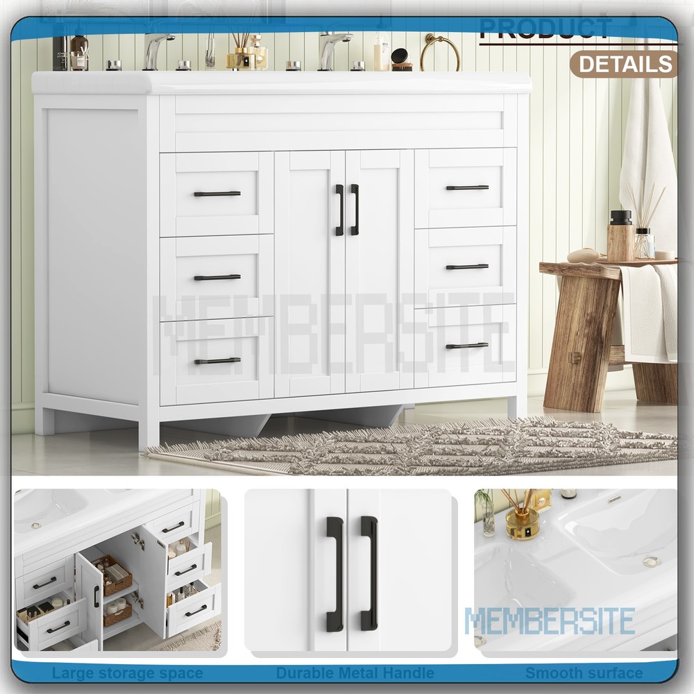 47.3" Bathroom Vanity Double Ceramic Sinks Storage Cabinet Bathroom Freestanding