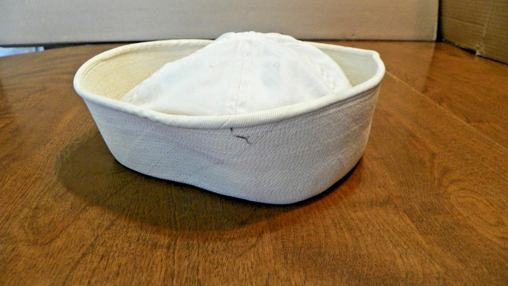 WW!! navy dixie cup hat, with 2 internal loops & name on hat