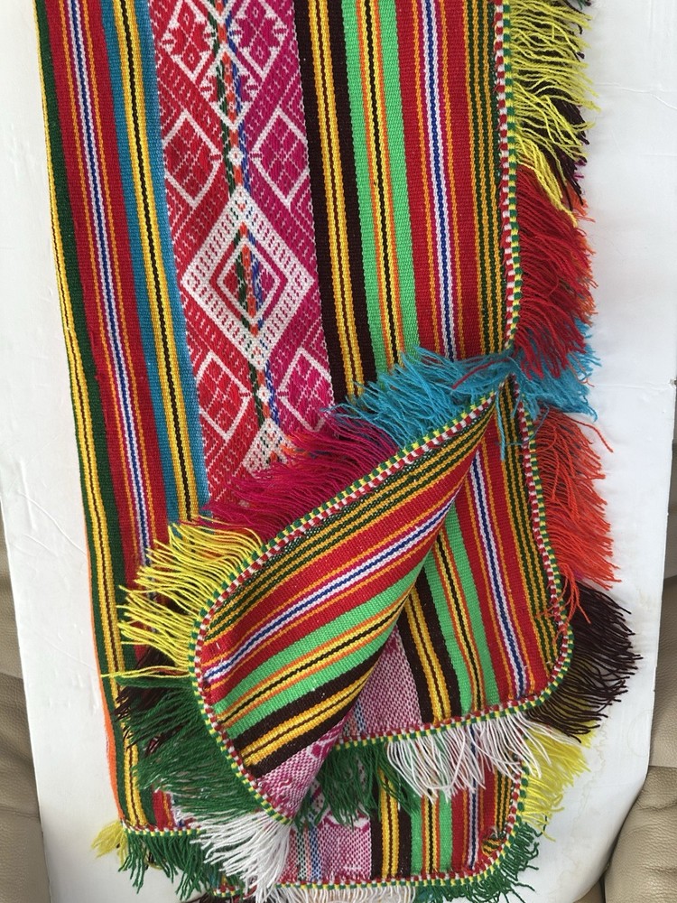 Large Peruvian Shaman wool Poncho Andean Mountain Ceremony - multicolor