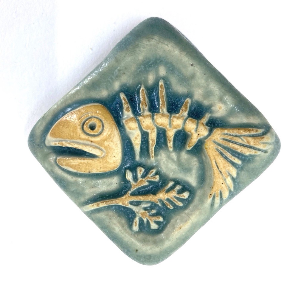 Fish Dinner 2x2” Ceramic Art Tile By Gretchen Kramp