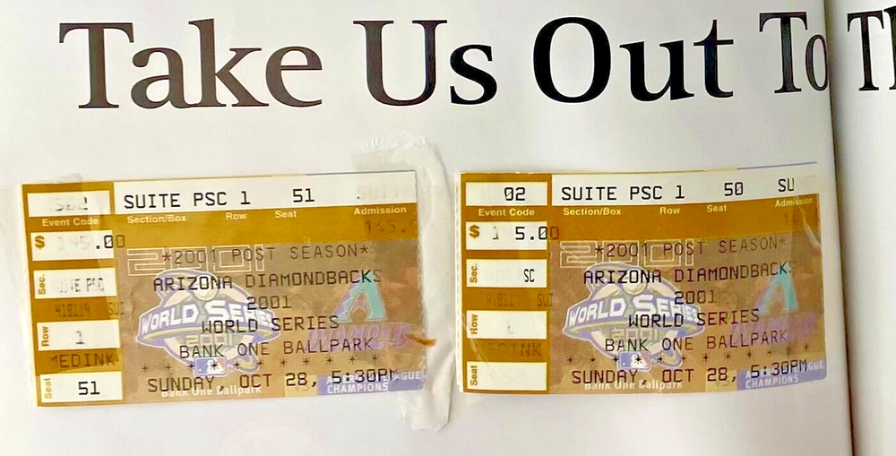 2001 MLB BASEBALL WORLD SERIES PROGRAM NY YANKEES AZ DIAMONDBACKS+2 Ticket Stubs