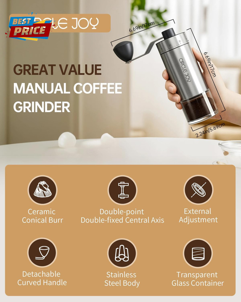 Mini Manual Coffee Grinder with 40 External Adjustable Settings and Ceramic Coni