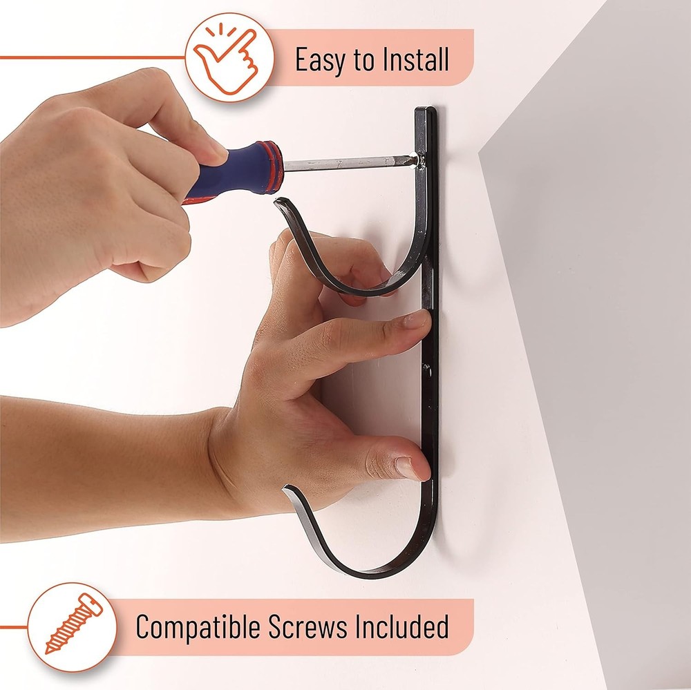 Secure Pool Pole Hangers - 2 Pack Heavy-Duty Wall Mount Hooks for Max Support
