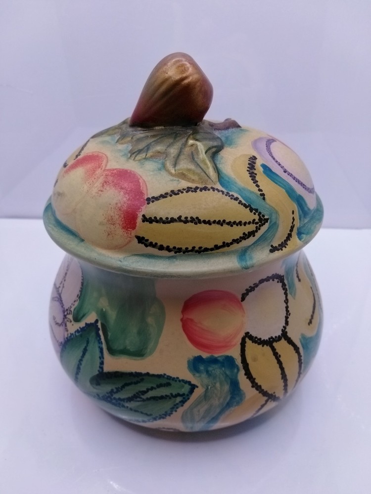 Fig Handle on Hand-Painted Dressing Table Container with Lid