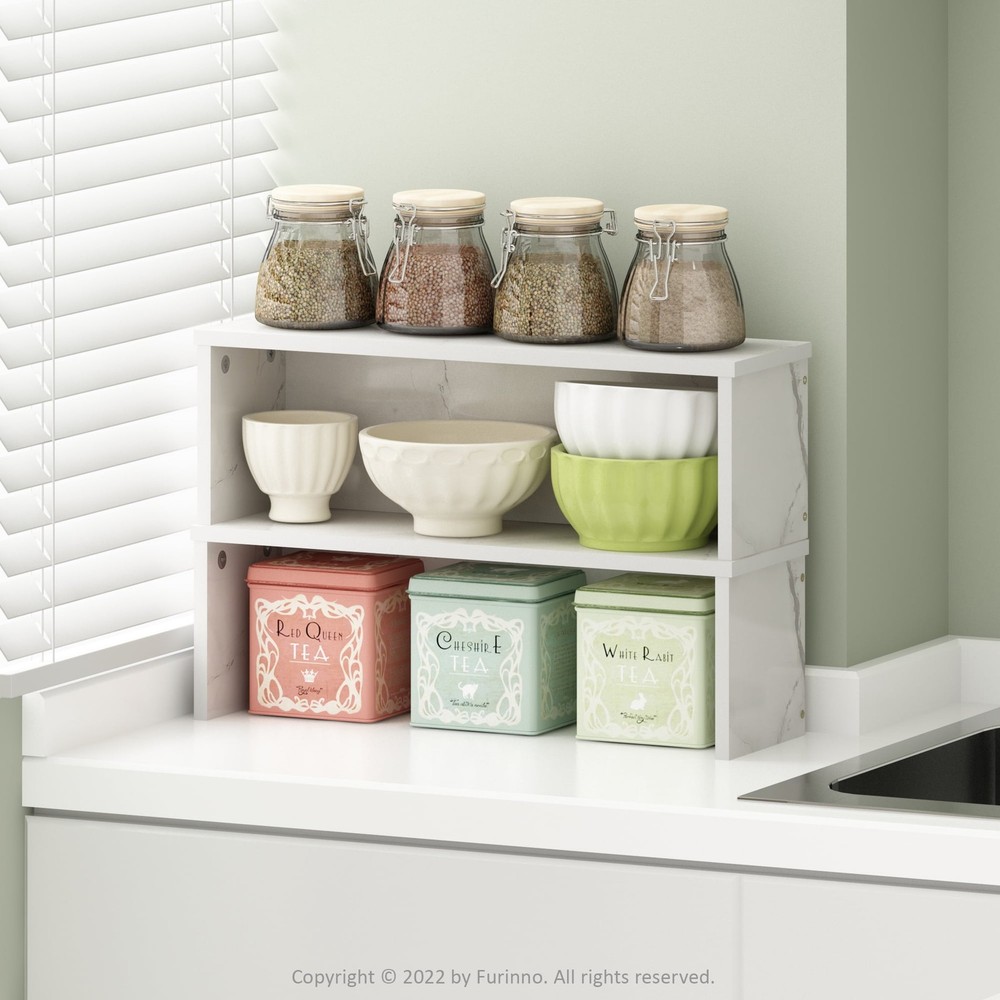 Helena 23-Inch Kitchen Counter Stackable Organizer Shelf Marble White