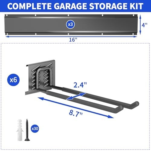 Heavy Duty Garage Tool Organizer Wall Mount, 48" Storage System with 6 Hooks