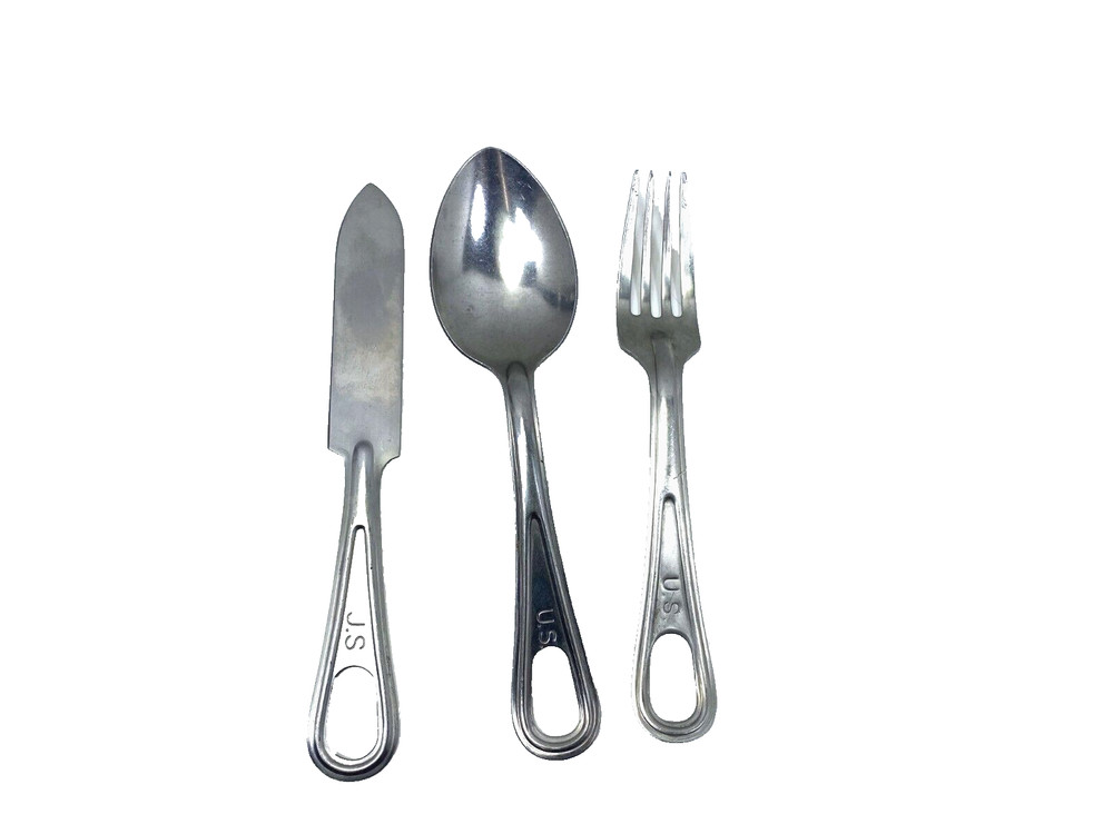 US Mess Kit 3pc Knife Fork Spoon Set, used good