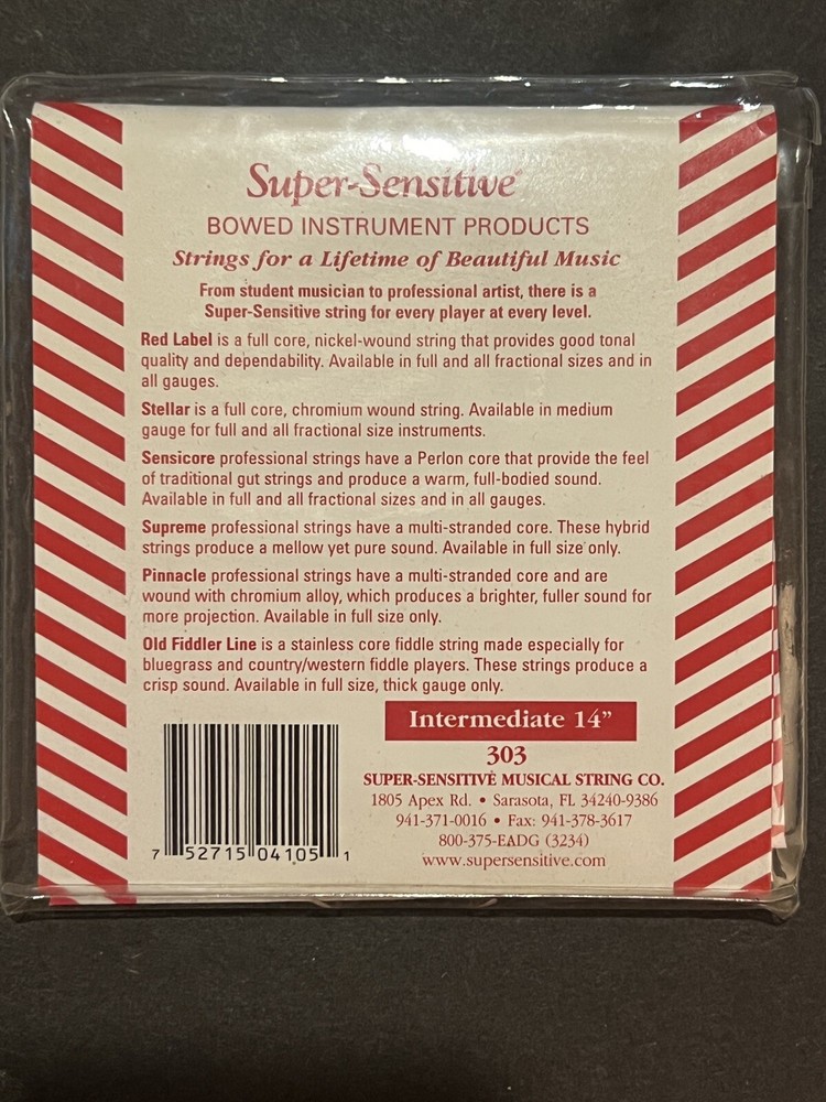 Red Label SS4105 3/4 Viola String Set NOS '