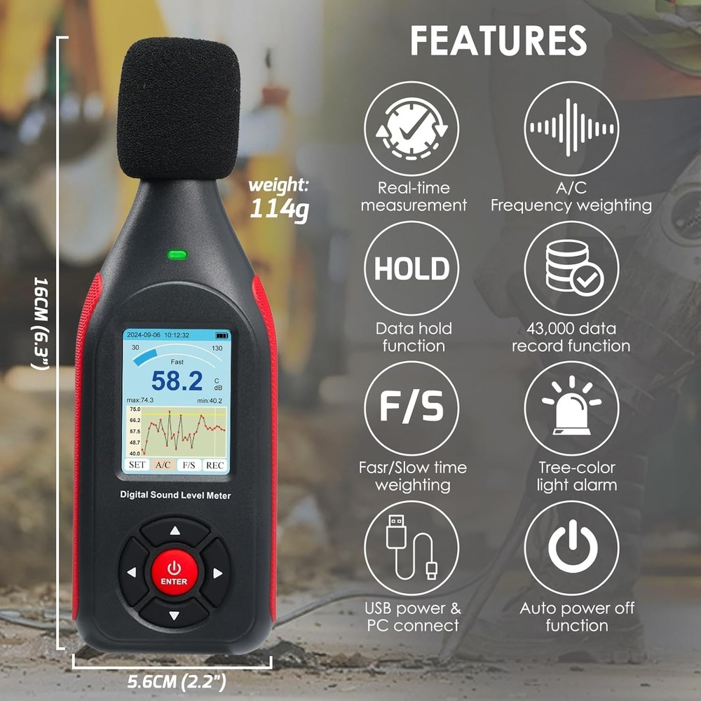 Digital Decibel Meter Data Logger 43K Record USB Excel Export High Accuracy