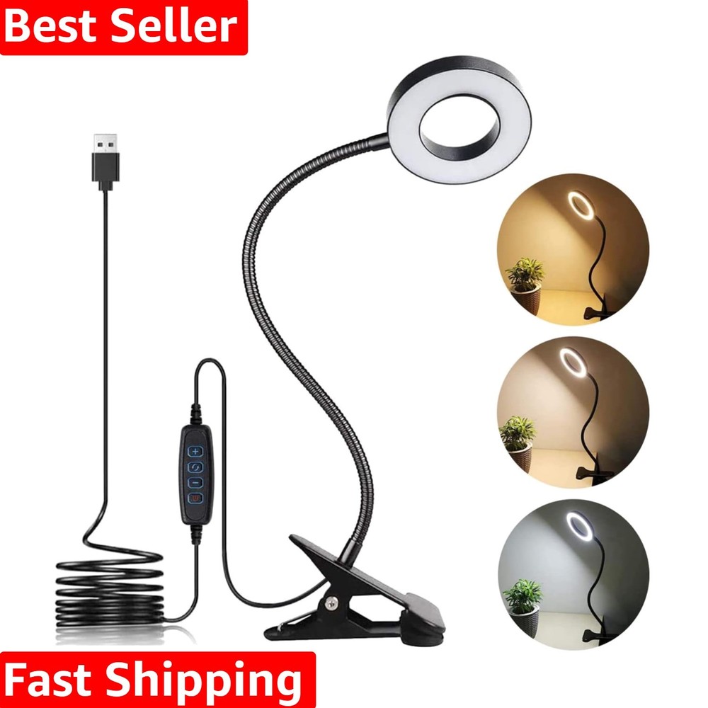 Clip on Light LED Reading Book Study Lamp 3 Color Modes 10 Brightness Eye Pro...