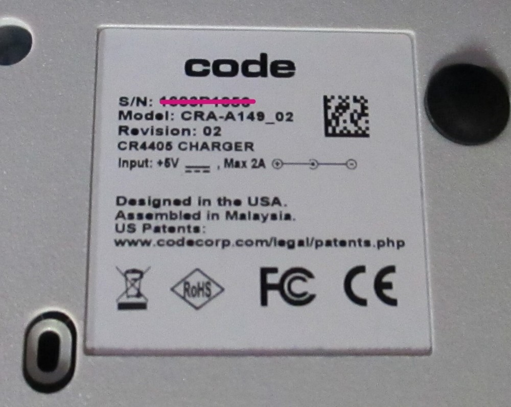 Code CR4400 Sled Bar Code Reader CRA-A149 Charging Station CRA-B8 Battery Power