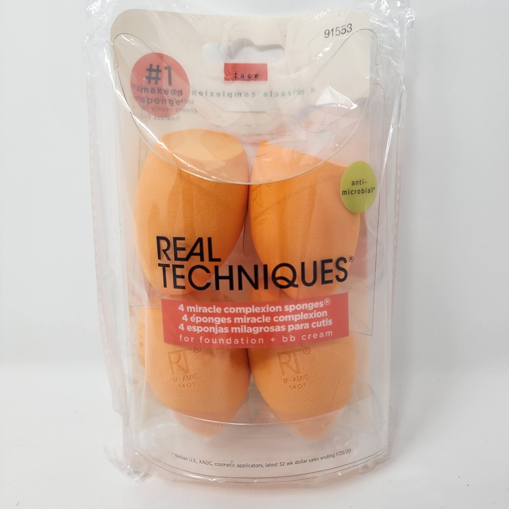 4 Pack Real Techniques Miracle Complexion Sponges - Orange, Light To Medium Dewy