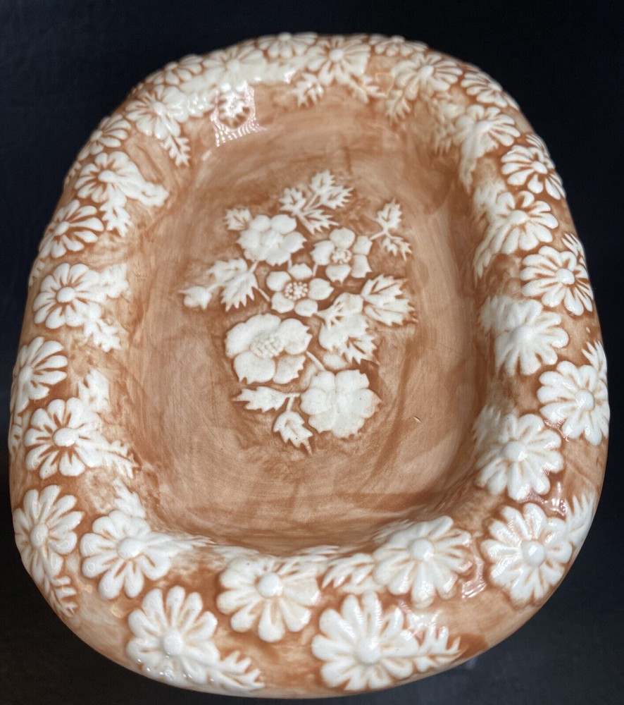 Ceramic Floral Footed Soap Dish Signed Elsa