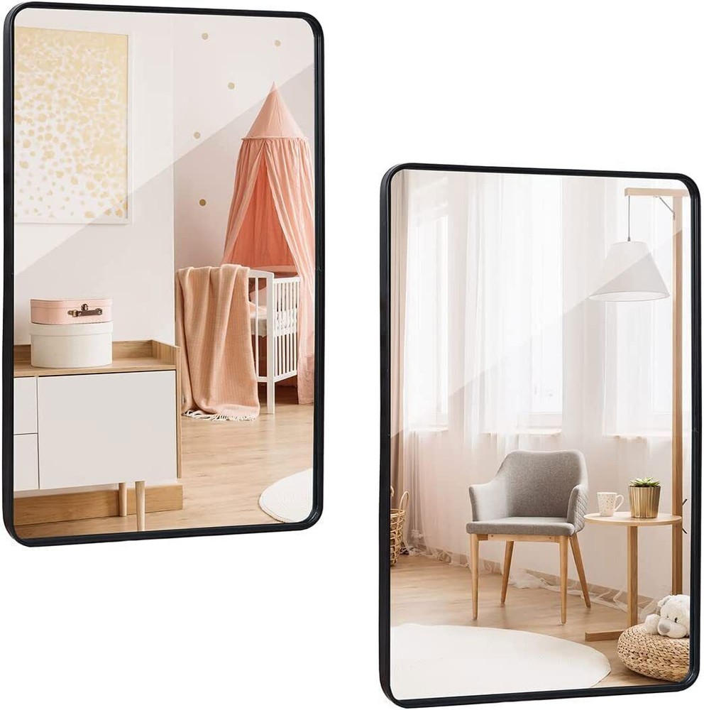 2X Rectangular Wall Mirror 24" x 36" Bathroom Mirror Black Metal Framed