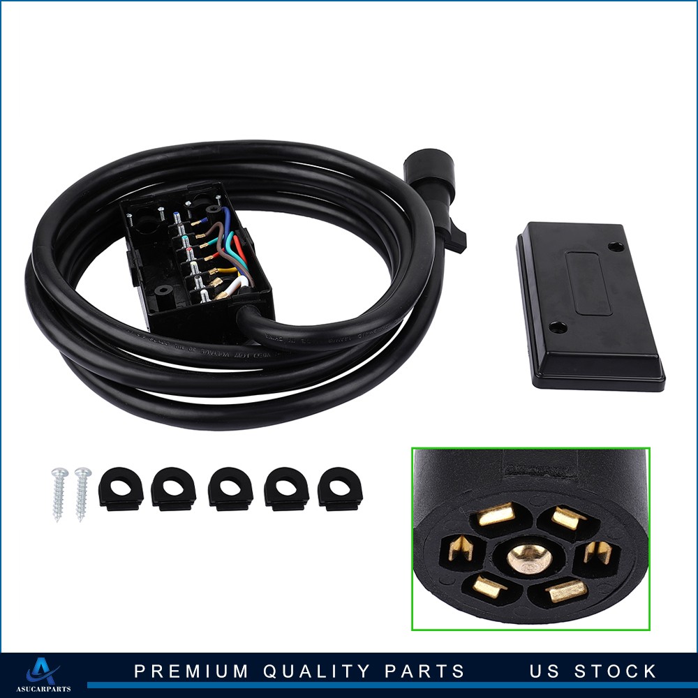 ?RV 7 Way Plug Inline Pre-Wired Trailer Cord Junction Box w/12 Foot Cable
