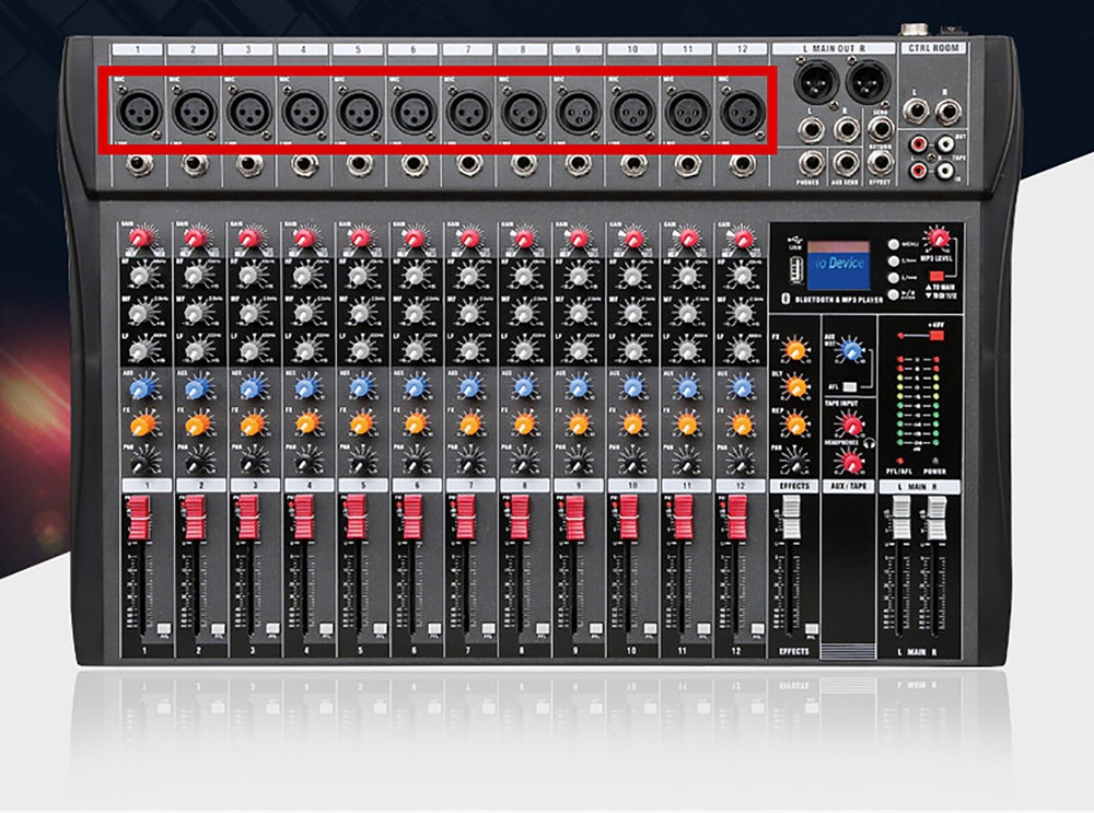 12 Channel Audio Mixer Bluetooth USB DJ Sound Mixing Console Amplifier Studio