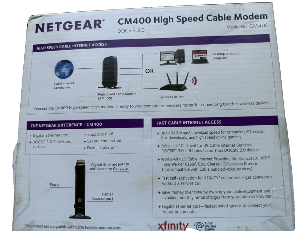 Netgear CM400 Docsis 3.0 Cable Modem New - Open Box
