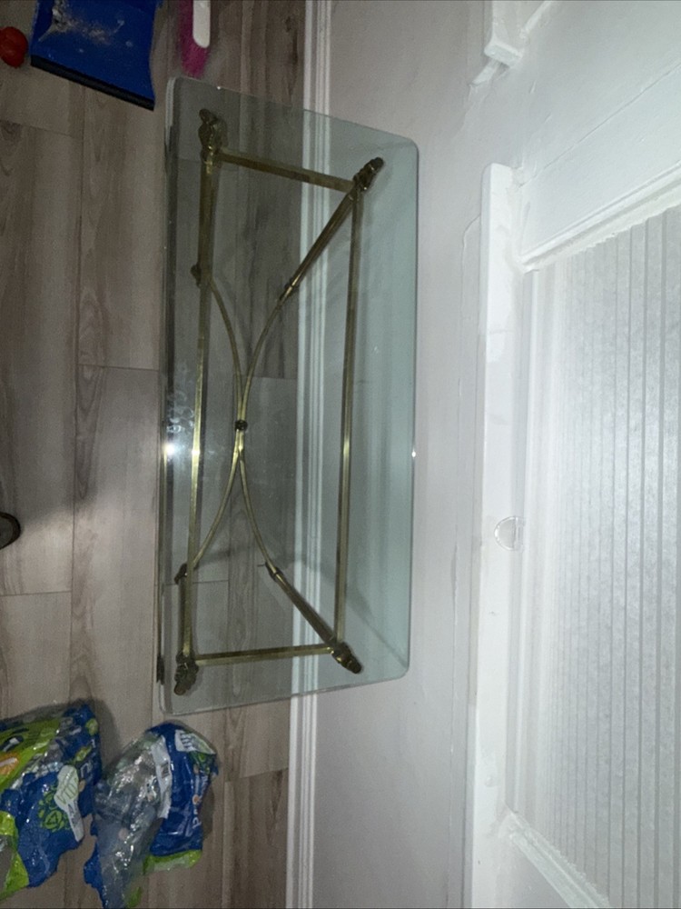 Solid Brass Beveled Glass Top Console Sofa Dressing Vanity Table