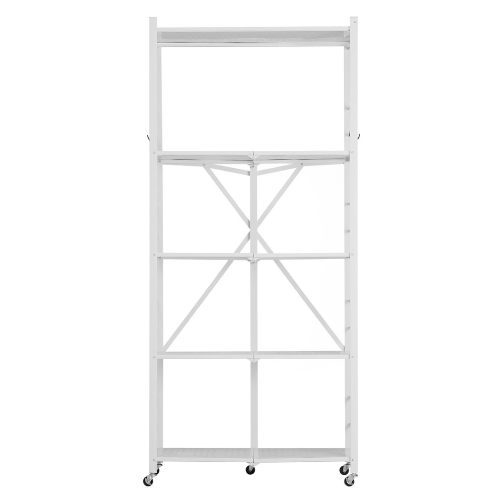 Rolling 5-Tier Storage Shelf Cart No Assembly Folding Organizer White