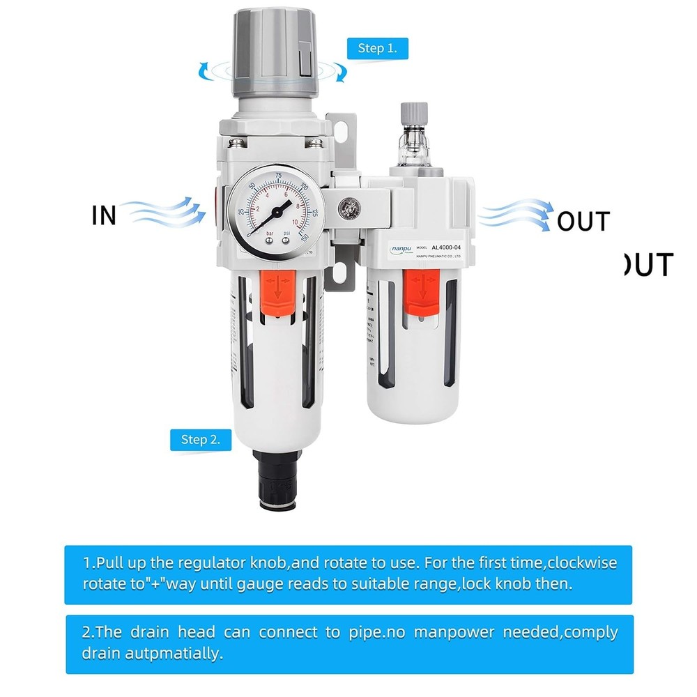 Comprehensive 1/2" NPT Air Filter Regulator Lubricator with Auto-Drain Function