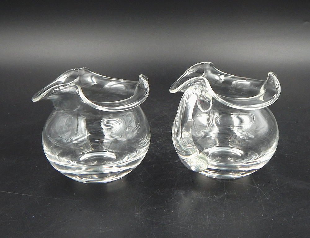 Tiffany & Co. Crystal Cream Sugar Set Devon Ruffled Signed