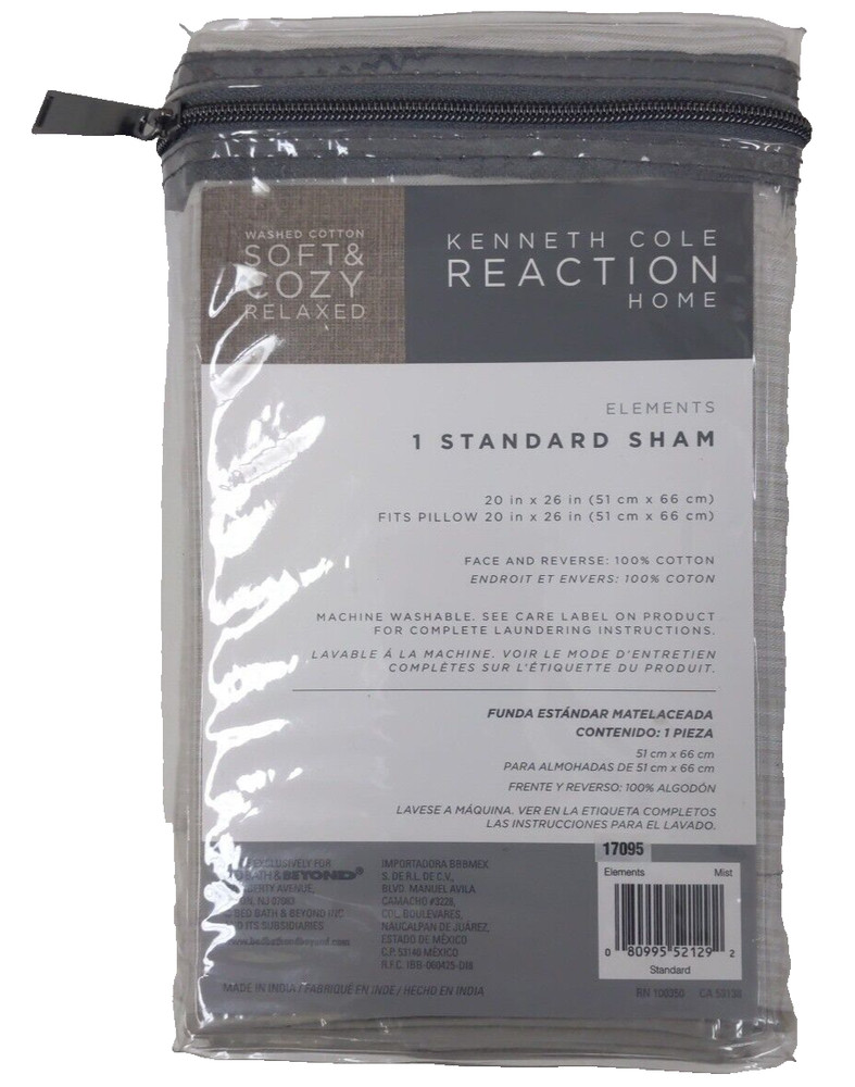 NWT Kenneth Cole Reaction Home Sham Element Standard Pillow Grey